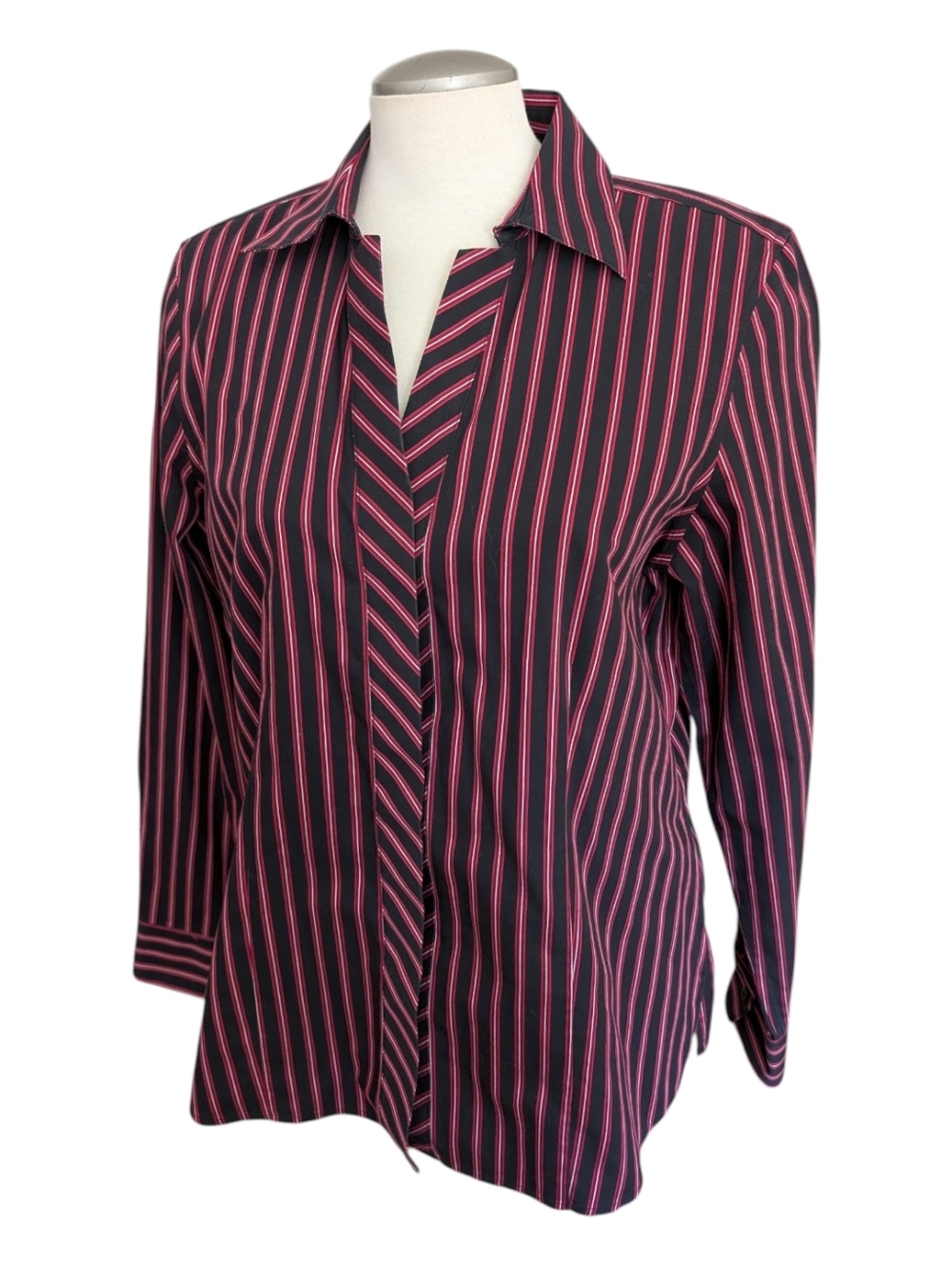 Foxcroft Women's Striped Long sleeve Blouse Size 12 Button Down Office Fitted